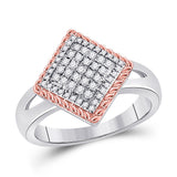 10kt Two-tone Gold Womens Round Diamond Rope Offset Square Cluster Ring 1/4 Cttw