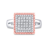 10kt Two-tone Gold Womens Round Diamond Rope Square Cluster Ring 1/3 Cttw