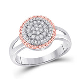 10kt Two-tone Gold Womens Round Diamond Rope Flower Cluster Ring 1/3 Cttw