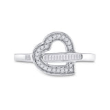 10kt White Gold Womens Baguette Diamond Heart Ring 1/6 Cttw