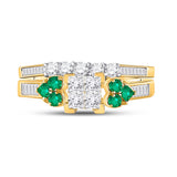 10kt Yellow Gold Womens Princess Diamond Emerald Bridal Wedding Ring Band Set 3/4 Cttw