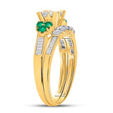 10kt Yellow Gold Womens Princess Diamond Emerald Bridal Wedding Ring Band Set 3/4 Cttw