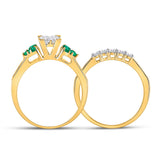 10kt Yellow Gold Womens Princess Diamond Emerald Bridal Wedding Ring Band Set 3/4 Cttw