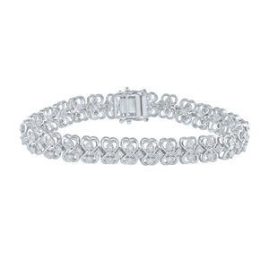 Sterling Silver Womens Round Diamond Heart Bracelet 1 Cttw