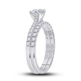 14kt White Gold Cushion Diamond Bridal Wedding Ring Band Set 1 Cttw