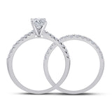14kt White Gold Cushion Diamond Bridal Wedding Ring Band Set 1 Cttw