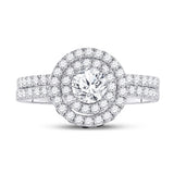 14kt White Gold Round Diamond Bridal Wedding Ring Band Set 1-1/3 Cttw