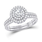 14kt White Gold Round Diamond Bridal Wedding Ring Band Set 1-1/3 Cttw