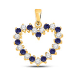 10kt Yellow Gold Womens Round Blue Sapphire Diamond Heart Pendant 1/2 Cttw