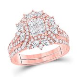 14kt Rose Gold Princess Marquise Diamond Bridal Wedding Ring Band Set 1-3/4 Cttw