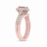 14kt Rose Gold Womens Emerald-cut Ruby Solitaire Bridal Wedding Ring Band Set 1-3/8 Cttw