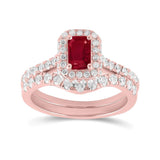14kt Rose Gold Womens Emerald-cut Ruby Solitaire Bridal Wedding Ring Band Set 1-3/8 Cttw