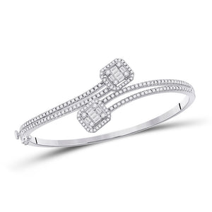 14kt White Gold Womens Baguette Diamond Bangle Bracelet 1-1/3 Cttw