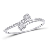 14kt White Gold Womens Baguette Diamond Bangle Bracelet 1-1/3 Cttw
