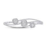 14kt White Gold Womens Baguette Diamond Cluster 3-stone Bracelet 1-3/4 Cttw