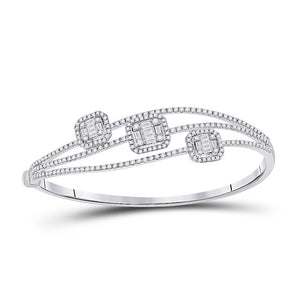 14kt White Gold Womens Baguette Diamond Cluster 3-stone Bracelet 1-3/4 Cttw