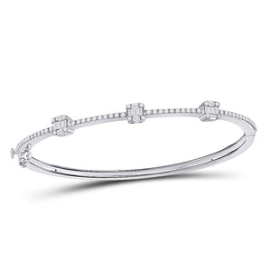 14kt White Gold Womens Baguette Diamond Bangle Bracelet 5/8 Cttw