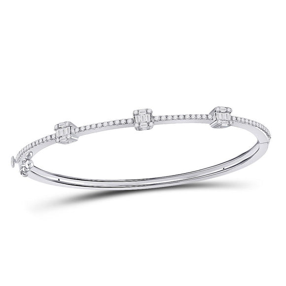 14kt White Gold Womens Baguette Diamond Bangle Bracelet 5/8 Cttw
