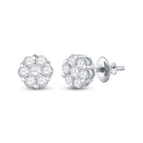 14kt White Gold Womens Round Diamond Flower Cluster Earrings 1-1/5 Cttw