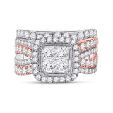 14kt Two-tone Gold Princess Diamond Bridal Wedding Ring Band Set 2-3/4 Cttw