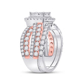 14kt Two-tone Gold Princess Diamond Bridal Wedding Ring Band Set 2-3/4 Cttw