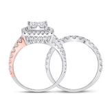 14kt Two-tone Gold Princess Diamond Bridal Wedding Ring Band Set 2-3/4 Cttw