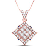14kt Rose Gold Womens Round Diamond Offset Square Cluster Pendant 1/2 Cttw