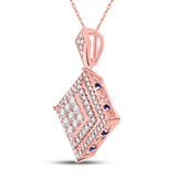 14kt Rose Gold Womens Round Diamond Blue Sapphire Square Pendant 7/8 Cttw