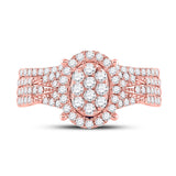 14kt Rose Gold Womens Round Diamond Cluster Bridal Wedding Ring Band Set 7/8 Cttw
