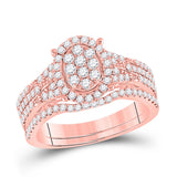 14kt Rose Gold Womens Round Diamond Cluster Bridal Wedding Ring Band Set 7/8 Cttw