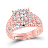 14kt Rose Gold Womens Round Diamond Square Cluster Bridal Wedding Ring Band Set 7/8 Cttw