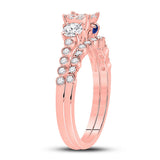 14kt Rose Gold Round Diamond Bridal Wedding Ring Band Set 7/8 Cttw