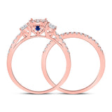 14kt Rose Gold Womens Round Diamond Solitaire Bridal Wedding Ring Band Set 7/8 Cttw