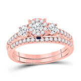 14kt Rose Gold Womens Round Diamond Solitaire Bridal Wedding Ring Band Set 7/8 Cttw