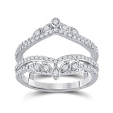 14kt White Gold Womens Round Diamond Wedding Wrap Ring Guard Enhancer 5/8 Cttw