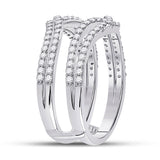 14kt White Gold Womens Round Diamond Wedding Wrap Ring Guard Enhancer 3/4 Cttw