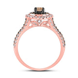 14kt Rose Gold Round Brown Diamond Halo Bridal Wedding Engagement Ring 1 Cttw
