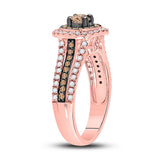14kt Rose Gold Round Brown Diamond Halo Bridal Wedding Engagement Ring 1 Cttw