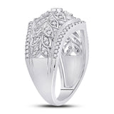 14kt White Gold Womens Round Diamond Floral Fashion Ring 1/2 Cttw