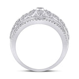 14kt White Gold Womens Round Diamond Floral Fashion Ring 1/2 Cttw