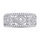 14kt White Gold Womens Round Diamond Filigree Geometric Band Ring 1/2 Cttw