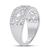 14kt White Gold Womens Round Diamond Filigree Geometric Band Ring 1/2 Cttw