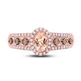 14kt Rose Gold Womens Oval Morganite Brown Diamond Solitaire Ring 1 Cttw