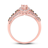 14kt Rose Gold Womens Oval Morganite Brown Diamond Solitaire Ring 1 Cttw