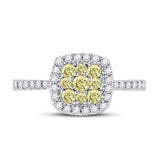 14kt White Gold Womens Round Yellow Diamond Square Cluster Ring 3/4 Cttw