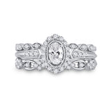 14kt White Gold Oval Diamond Bridal Wedding Ring Band Set 3/4 Cttw