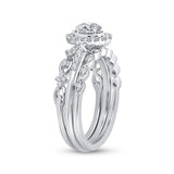 14kt White Gold Oval Diamond Bridal Wedding Ring Band Set 3/4 Cttw