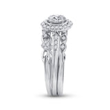 14kt White Gold Oval Diamond Bridal Wedding Ring Band Set 3/4 Cttw