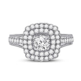 14kt White Gold Round Diamond Halo Bridal Wedding Engagement Ring 1-1/3 Cttw