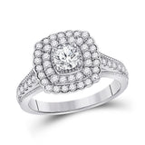 14kt White Gold Round Diamond Halo Bridal Wedding Engagement Ring 1-1/3 Cttw